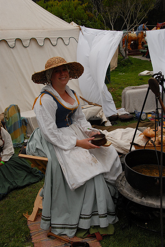 Cooking over a fire at Fog Faire One of my earlier outfits, cooking over a fire at the San Francisco Fog Faire