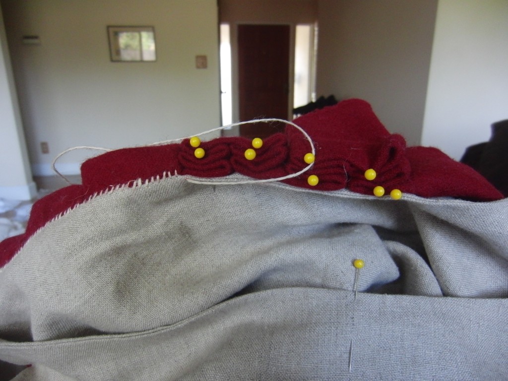 Pleats pinned in place